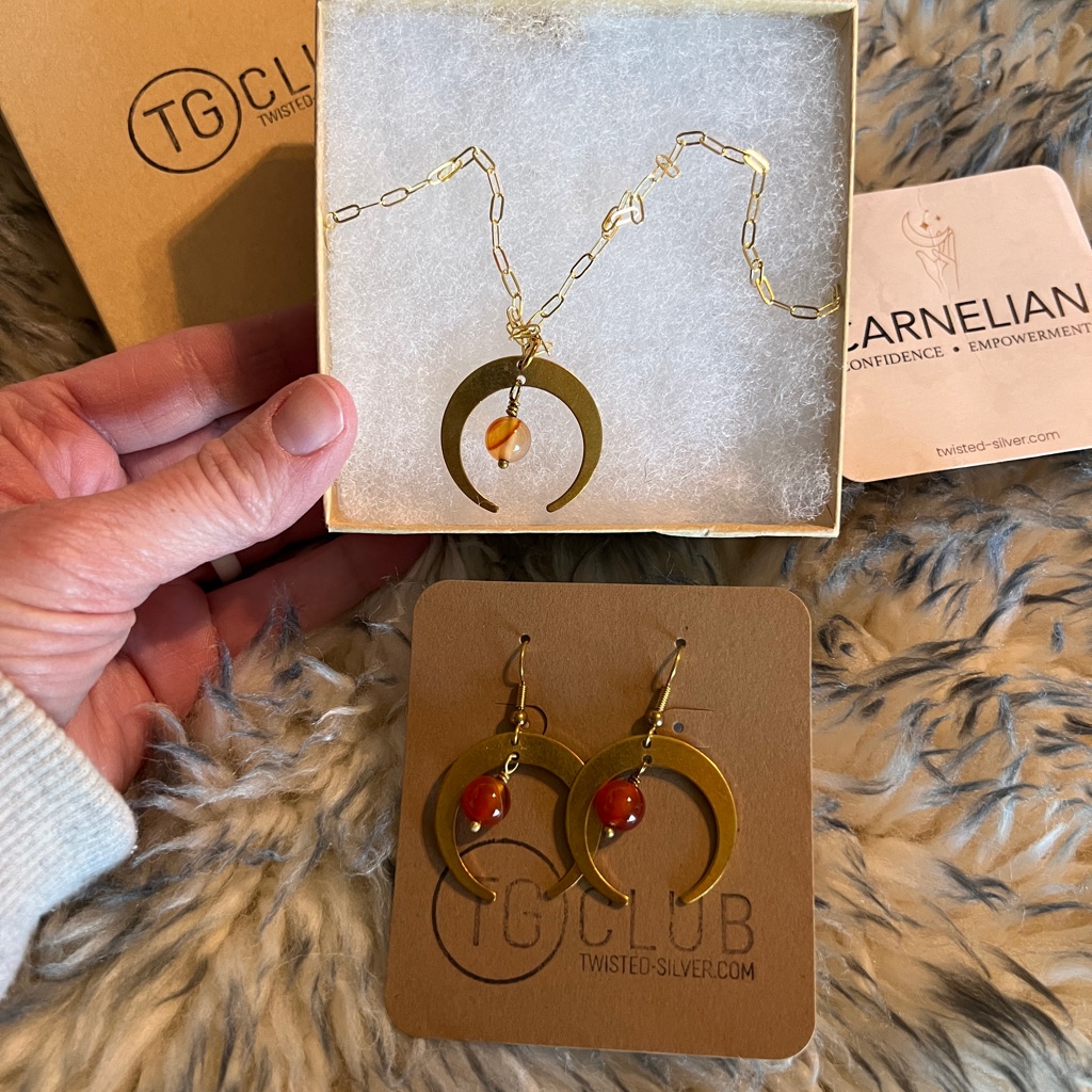 Twisted Silver Girls Moon Carnelian Necklace And Earring Set
